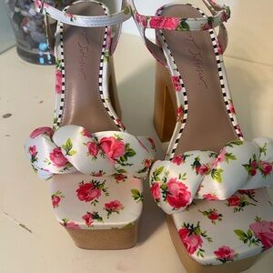 Betsey Johnson Floral Heels with braid Detail and Ankle Strap
